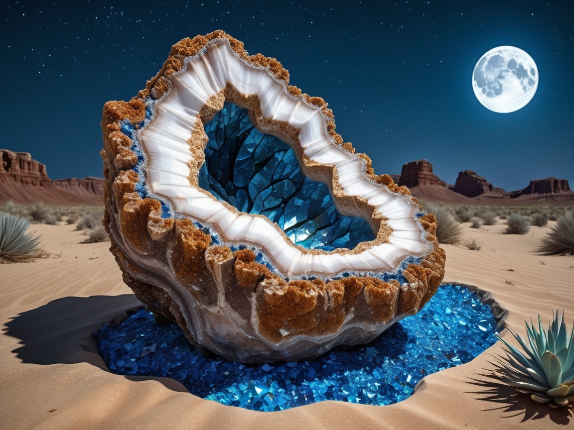 Geode in Desert Landscape Under Moonlight