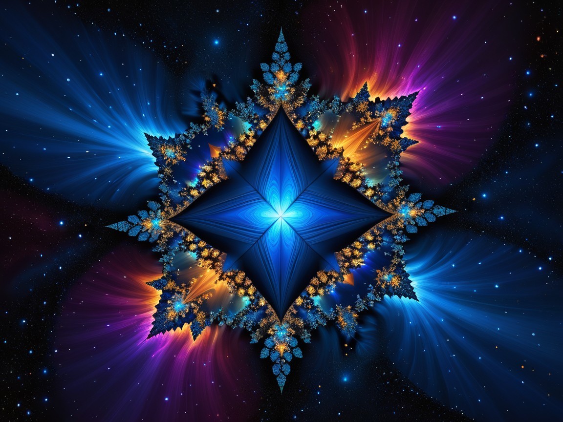 Fractal Design with Central Star and Cosmic Colors