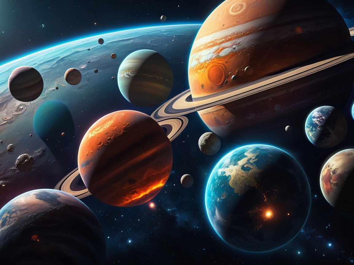 Vibrant Cosmic Scene with Gas Giants and Stars
