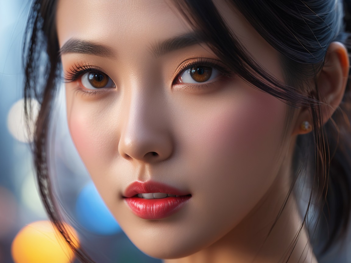 Close-Up Portrait of a Young Woman with Flawless Skin