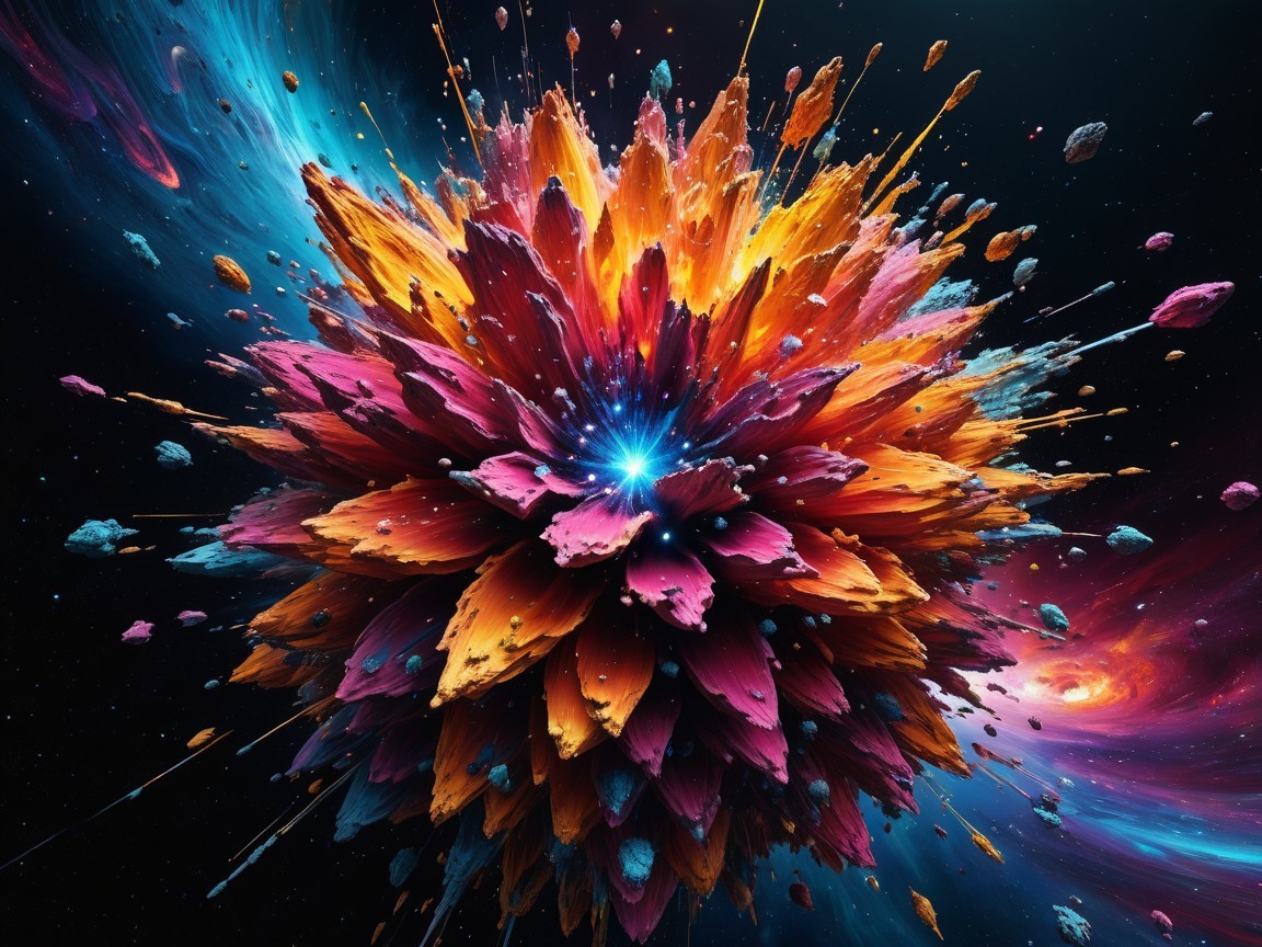 Vibrant multi-layered flower in cosmic colors