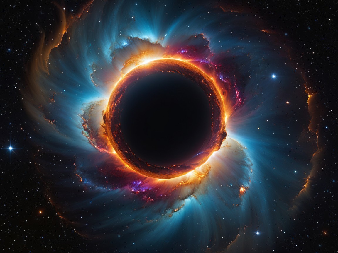 Cosmic Scene with Black Hole and Vibrant Halo