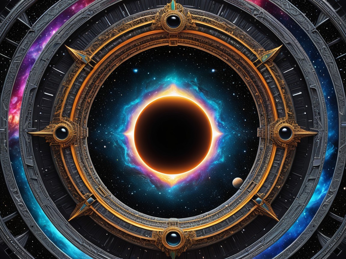Celestial Scene with Black Hole and Ornate Frame