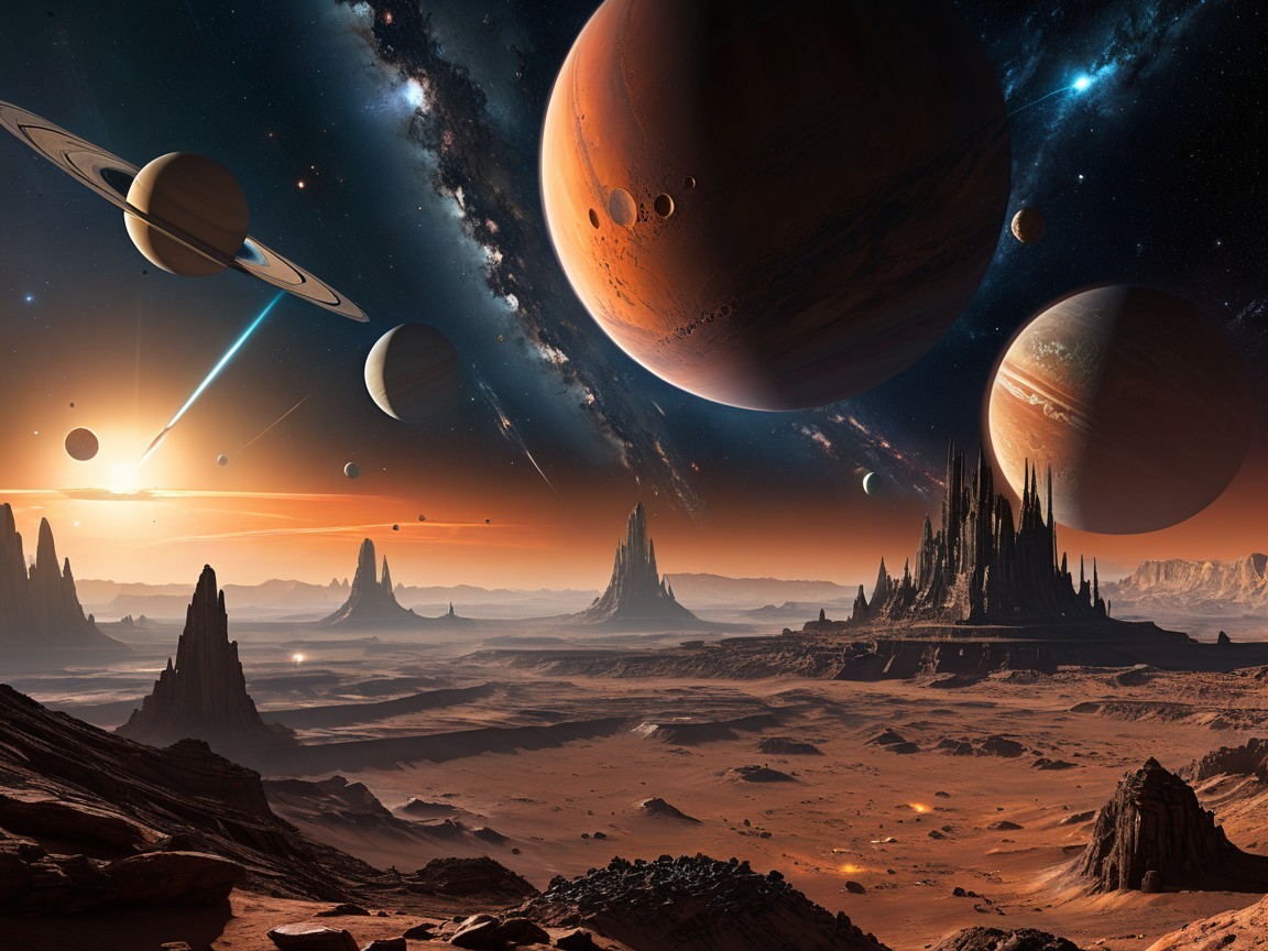 Otherworldly Landscape with Towering Rock Formations