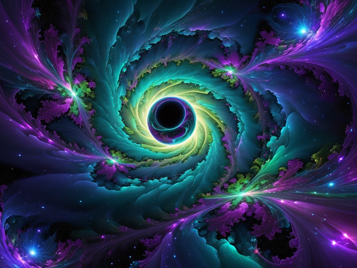 Vibrant Cosmic Swirl with Fractal Patterns and Stars