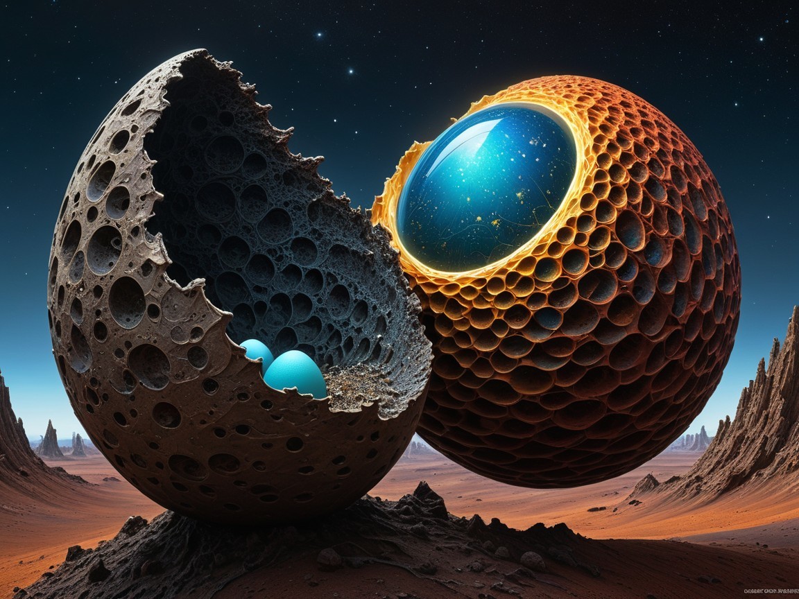 Contrasting Celestial Bodies in Alien Desert Landscape
