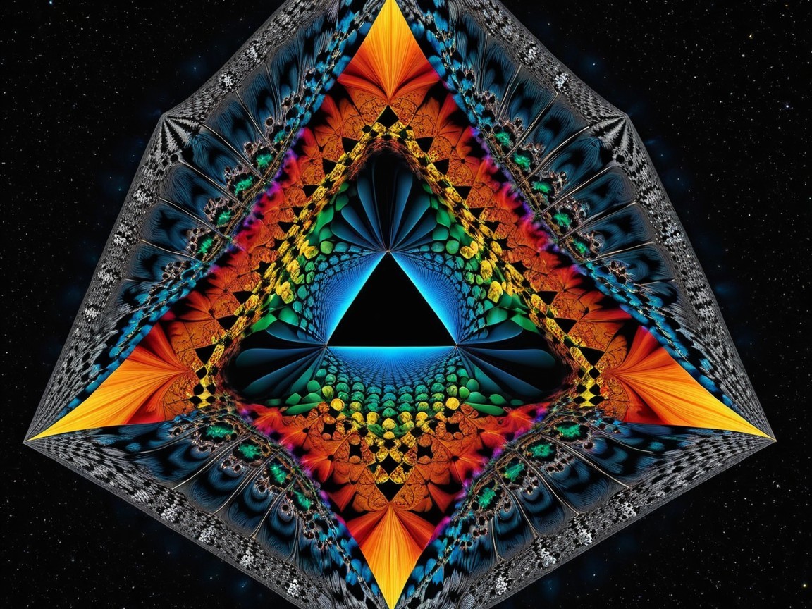 Intricate Digital Fractal Art with Tetrahedron Design