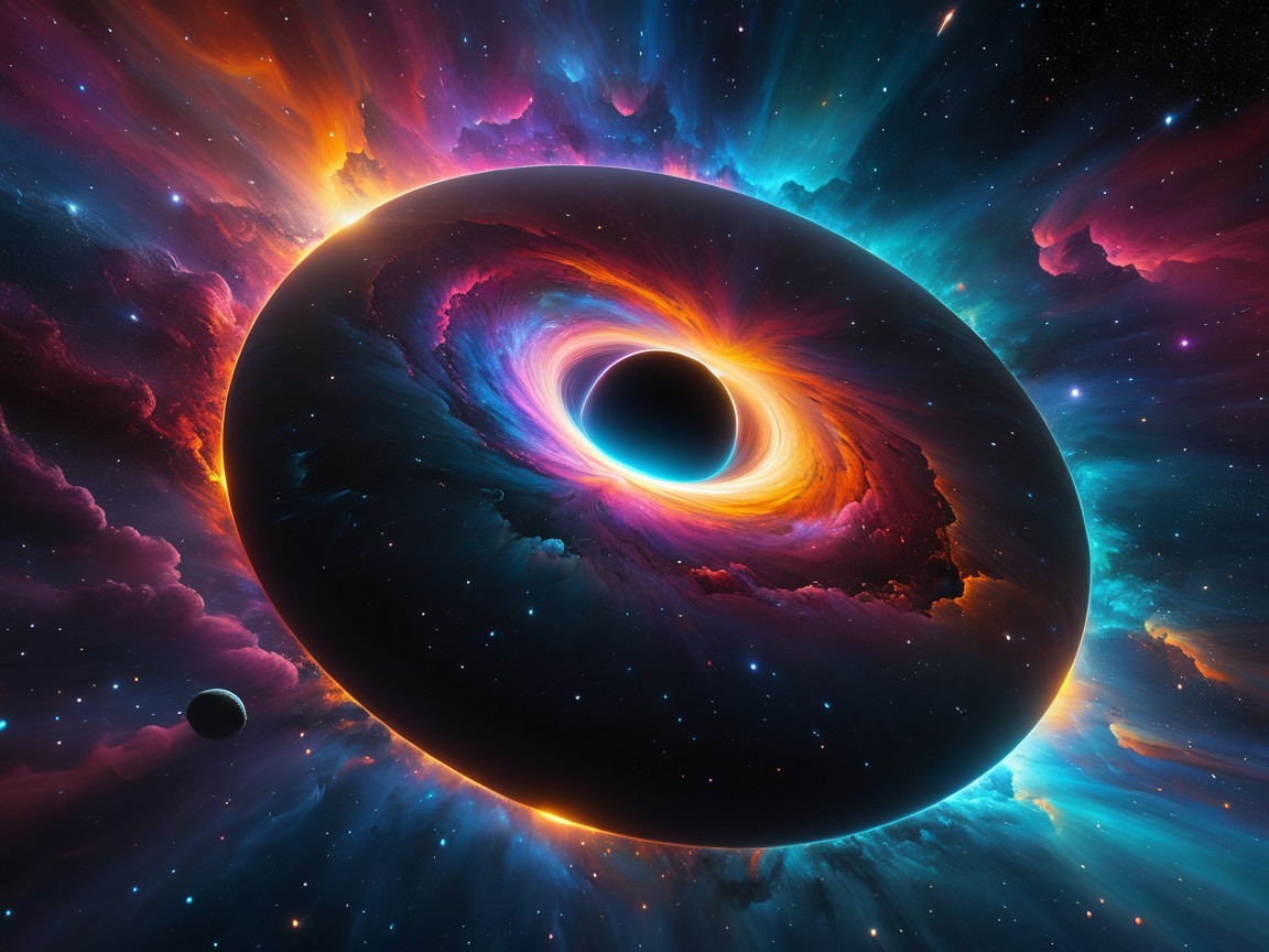 Vibrant Cosmic Scene with Black Hole and Gases