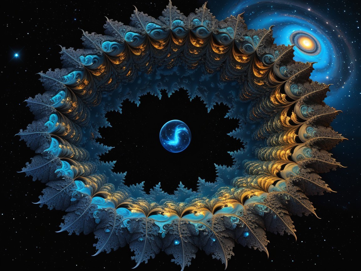 Cosmic Scene with Earth and Abstract Structures