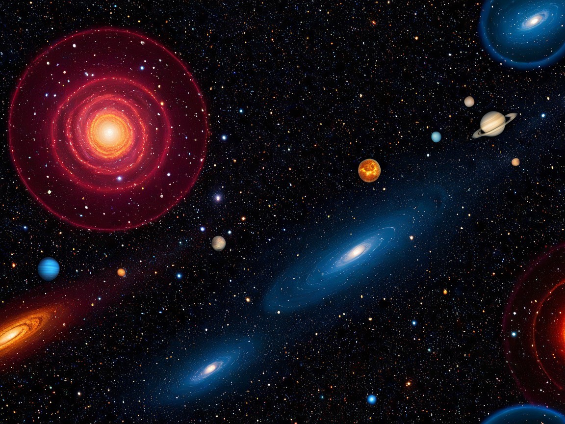 Vibrant Cosmic Scene with Celestial Bodies and Galaxies