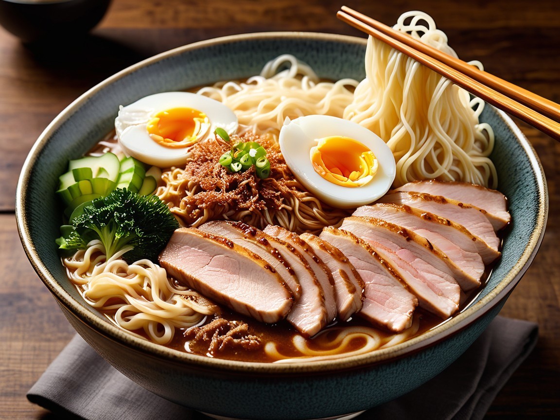 Bowl of Ramen with Rich Broth and Fresh Ingredients