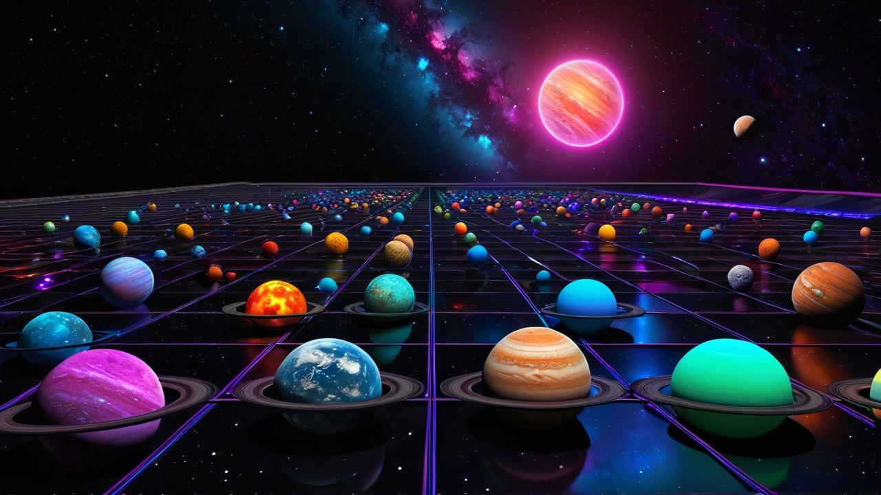 Colorful Digital Landscape with Unique Planets and Nebula