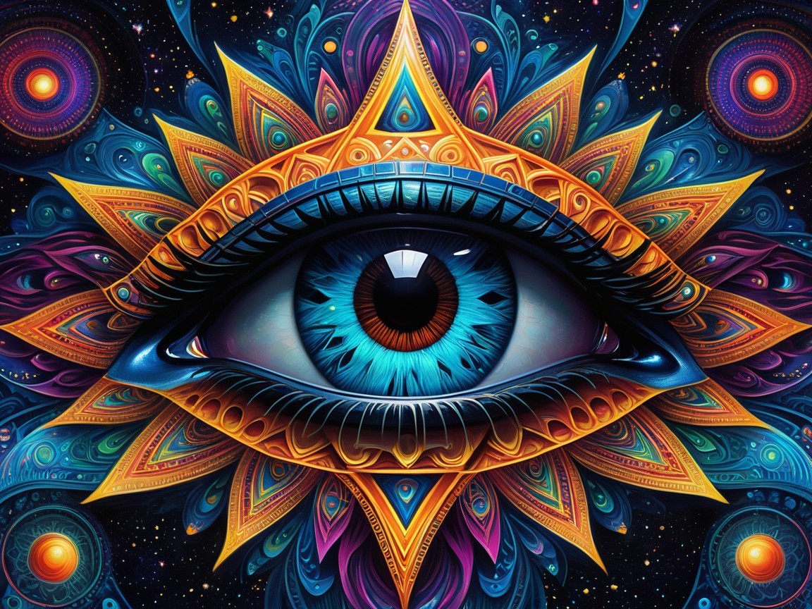 Surreal Eye Surrounded by Vibrant Patterns and Colors