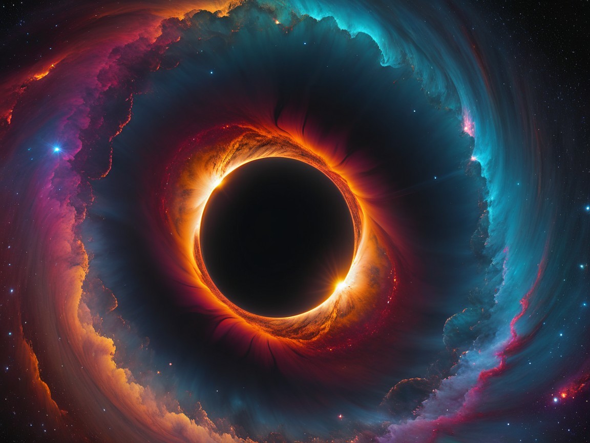 Vibrant Cosmic Scene Featuring a Black Hole and Stars