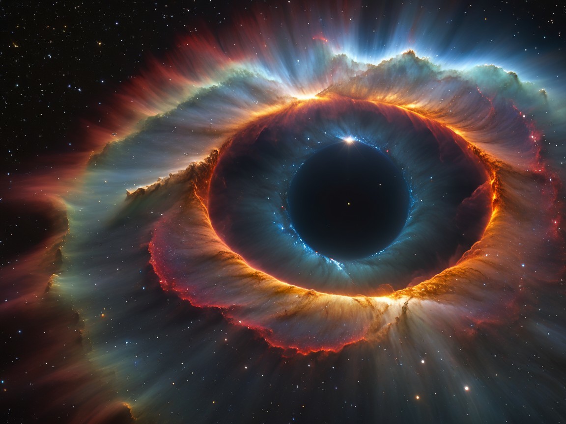 Cosmic Scene of a Giant Eye Surrounded by Gas Clouds