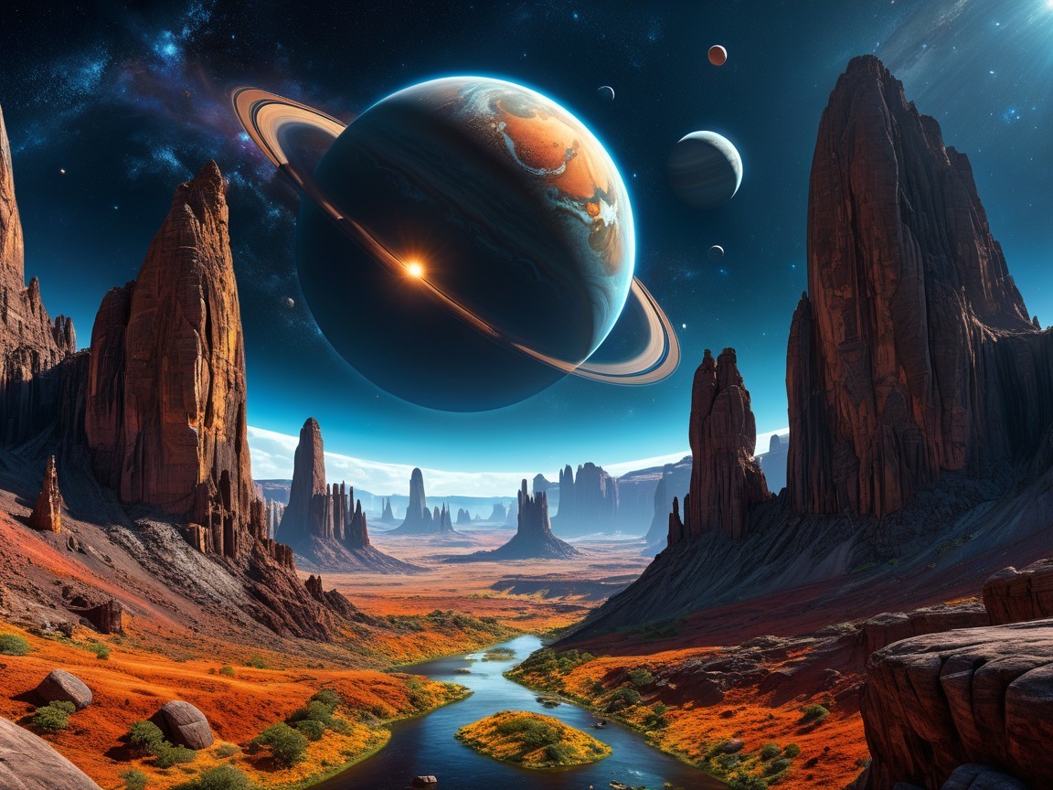 Extraterrestrial Landscape with Cosmic Elements