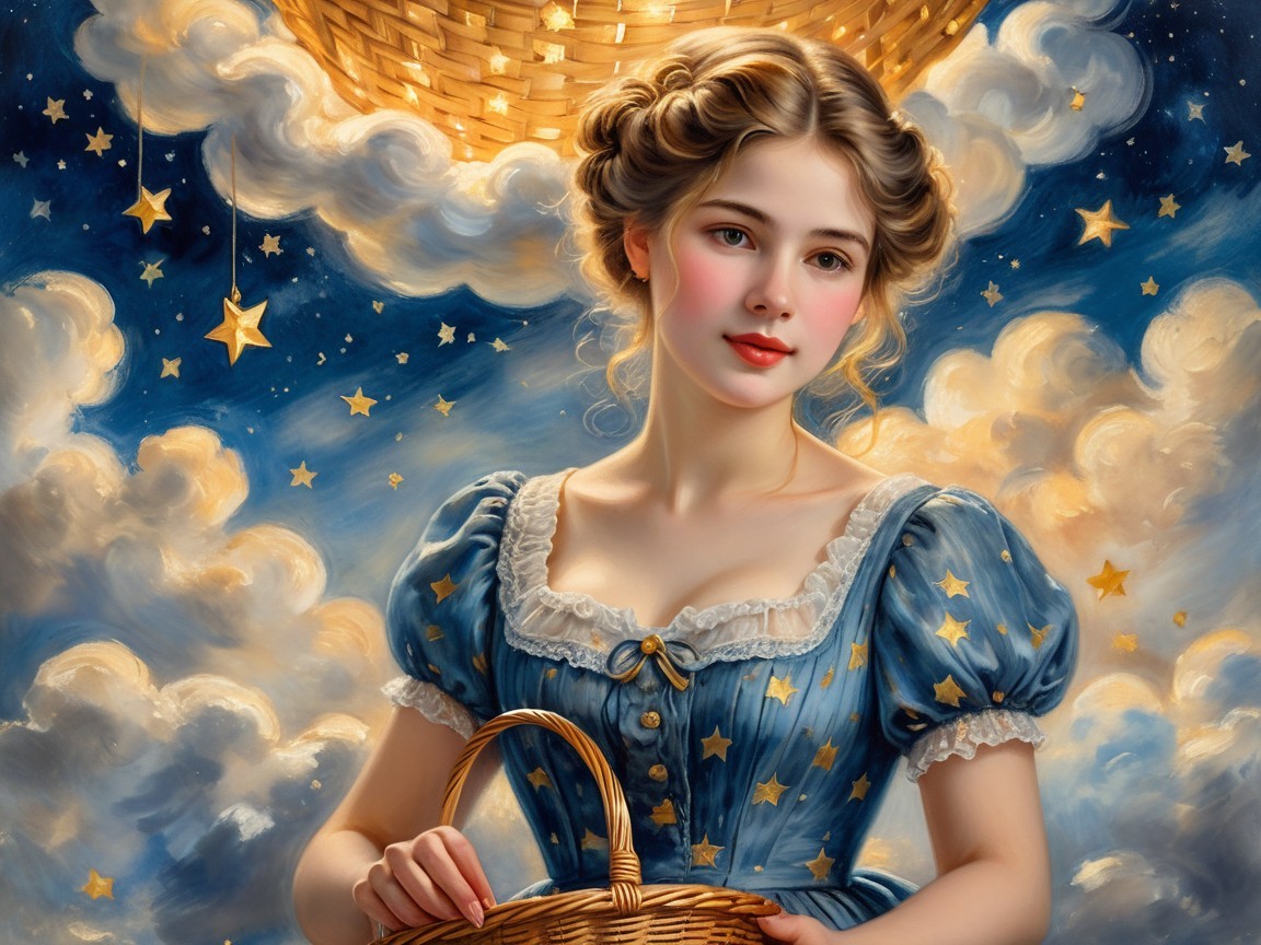 Serene Young Woman in Dreamy Starry Sky