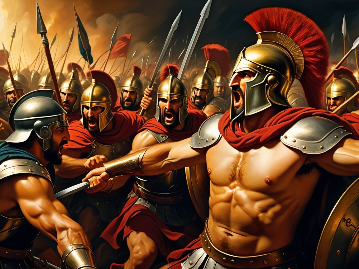 Ancient Warriors Engaged in Fierce Battle Scene