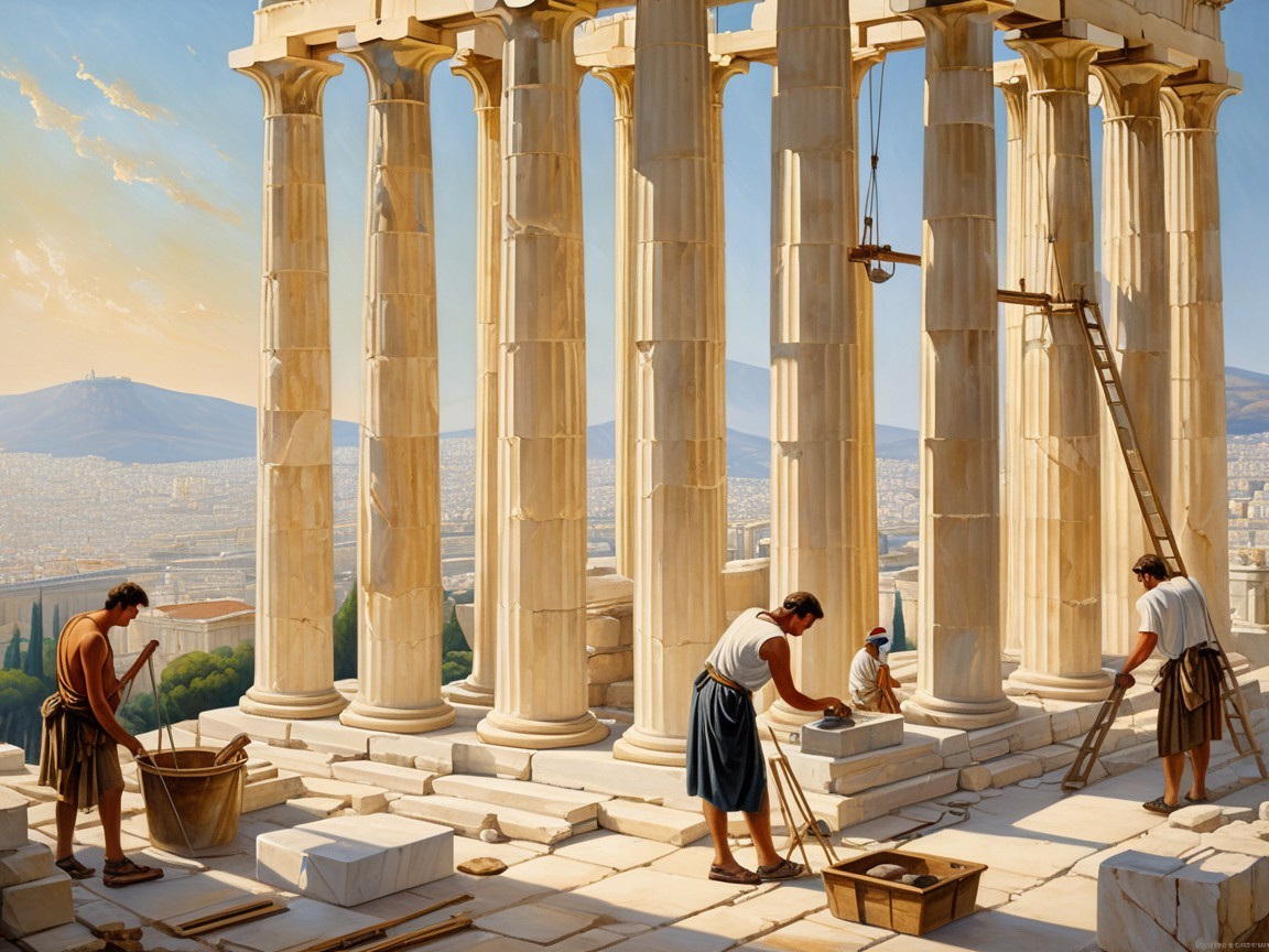 Craftsmen Building the Parthenon in Ancient Greece