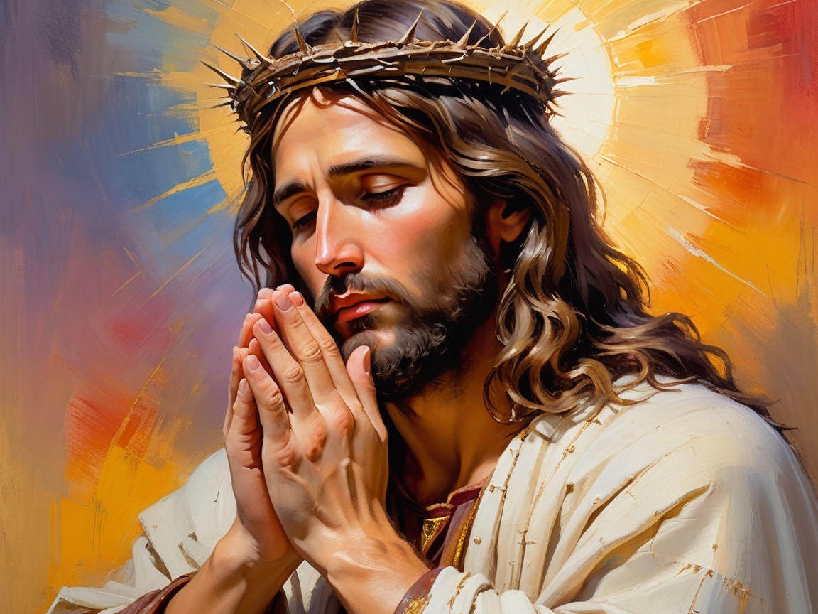 Contemplative Figure with Crown of Thorns in Prayer
