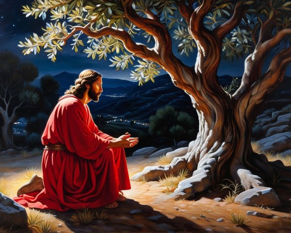 Moonlit Landscape with Figure in Red Robe Praying