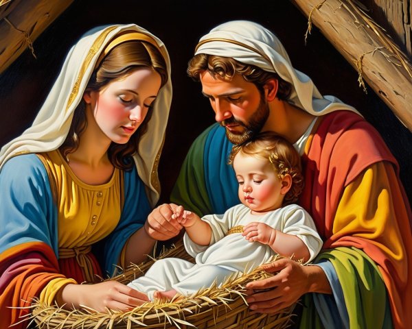 Serene Nativity Scene with Mary, Joseph, and Jesus