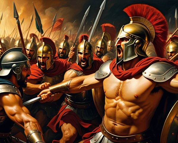Ancient Warriors Engaged in Fierce Battle Scene