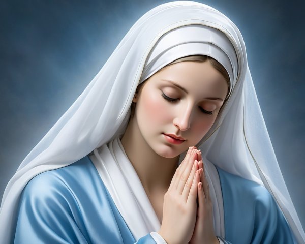 Serene Woman in Traditional Attire with Prayer Gesture