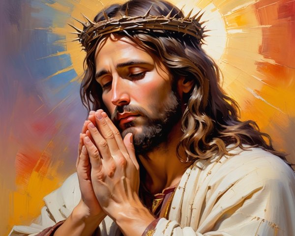 Contemplative Figure with Crown of Thorns in Prayer