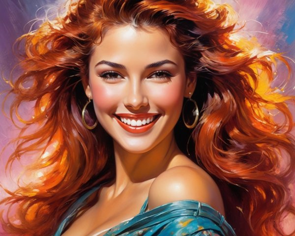 Young woman with red hair in colorful setting