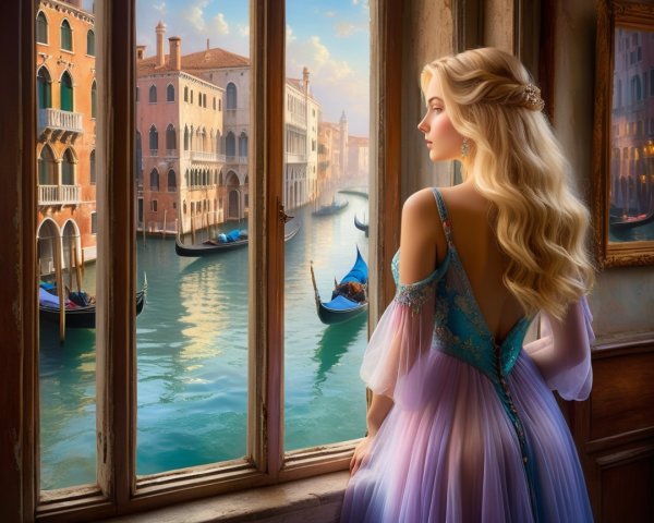 Venetian Canal View with Elegant Architecture and Gondolas