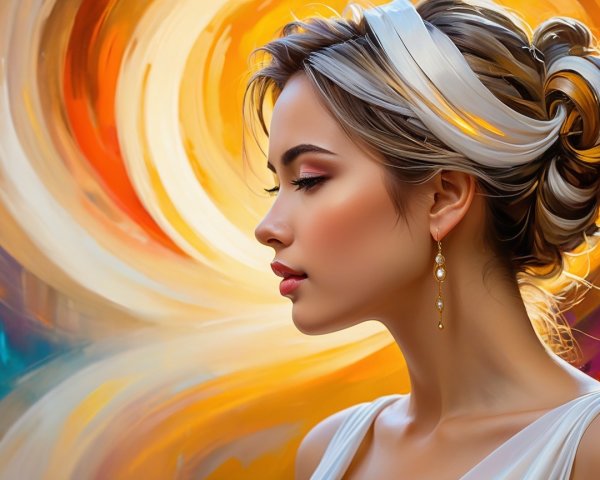 Young Woman Portrait with Elegant Hair and Vibrant Background
