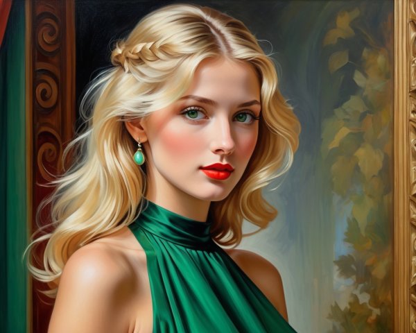 Elegant Portrait of a Woman in Green Gown and Braid