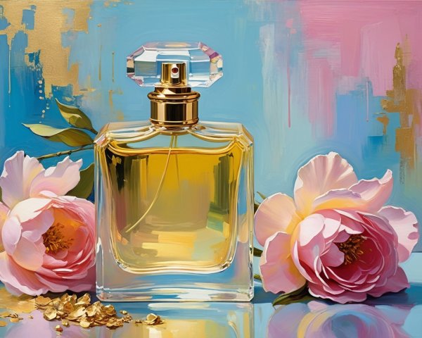 Luxurious Perfume Bottle Surrounded by Pink Peonies