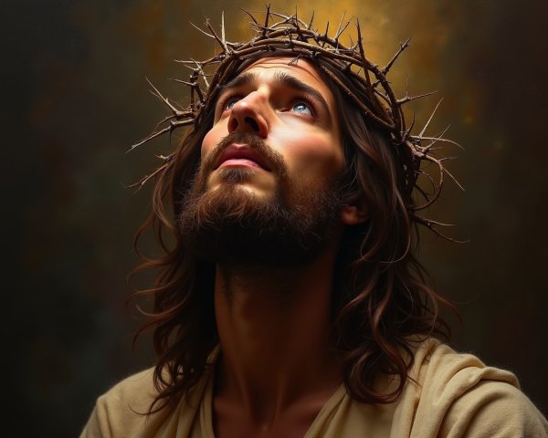 Man with Long Hair and Crown of Thorns Contemplating