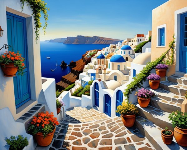 Charming Coastal Village with Whitewashed Buildings