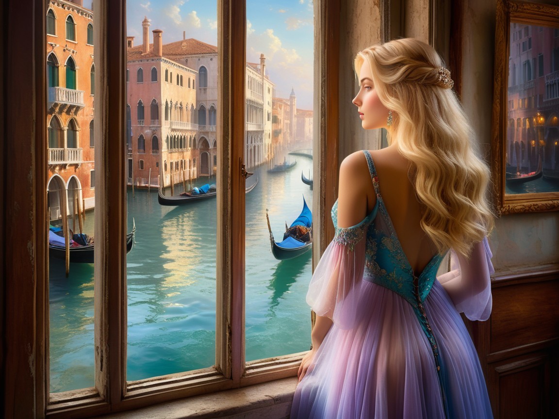 Venetian Canal View with Elegant Architecture and Gondolas