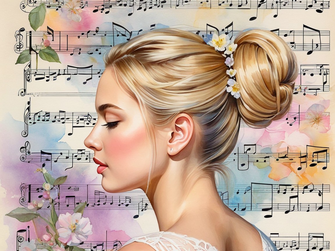 Serene Portrait of a Young Woman with Floral Hairstyle