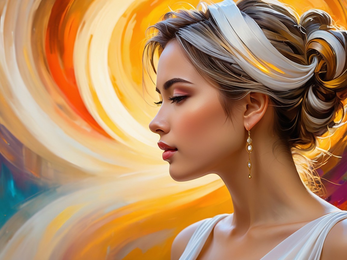 Young Woman Portrait with Elegant Hair and Vibrant Background