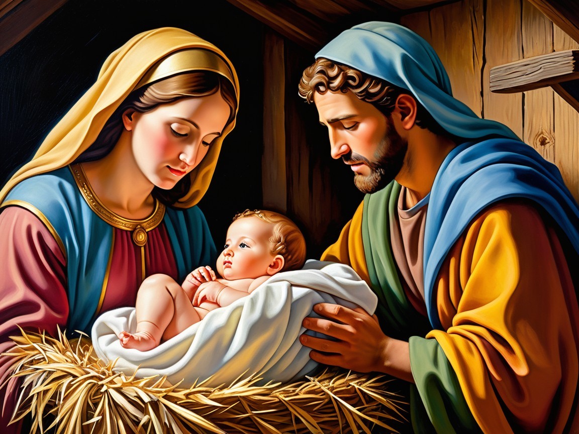 Nativity Scene with Mary, Joseph, and Baby Jesus