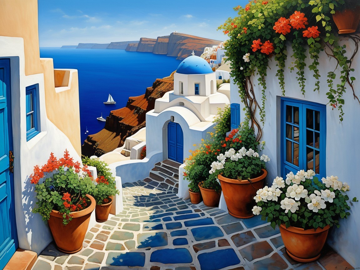 Santorini's Whitewashed Buildings and Scenic Cliffs