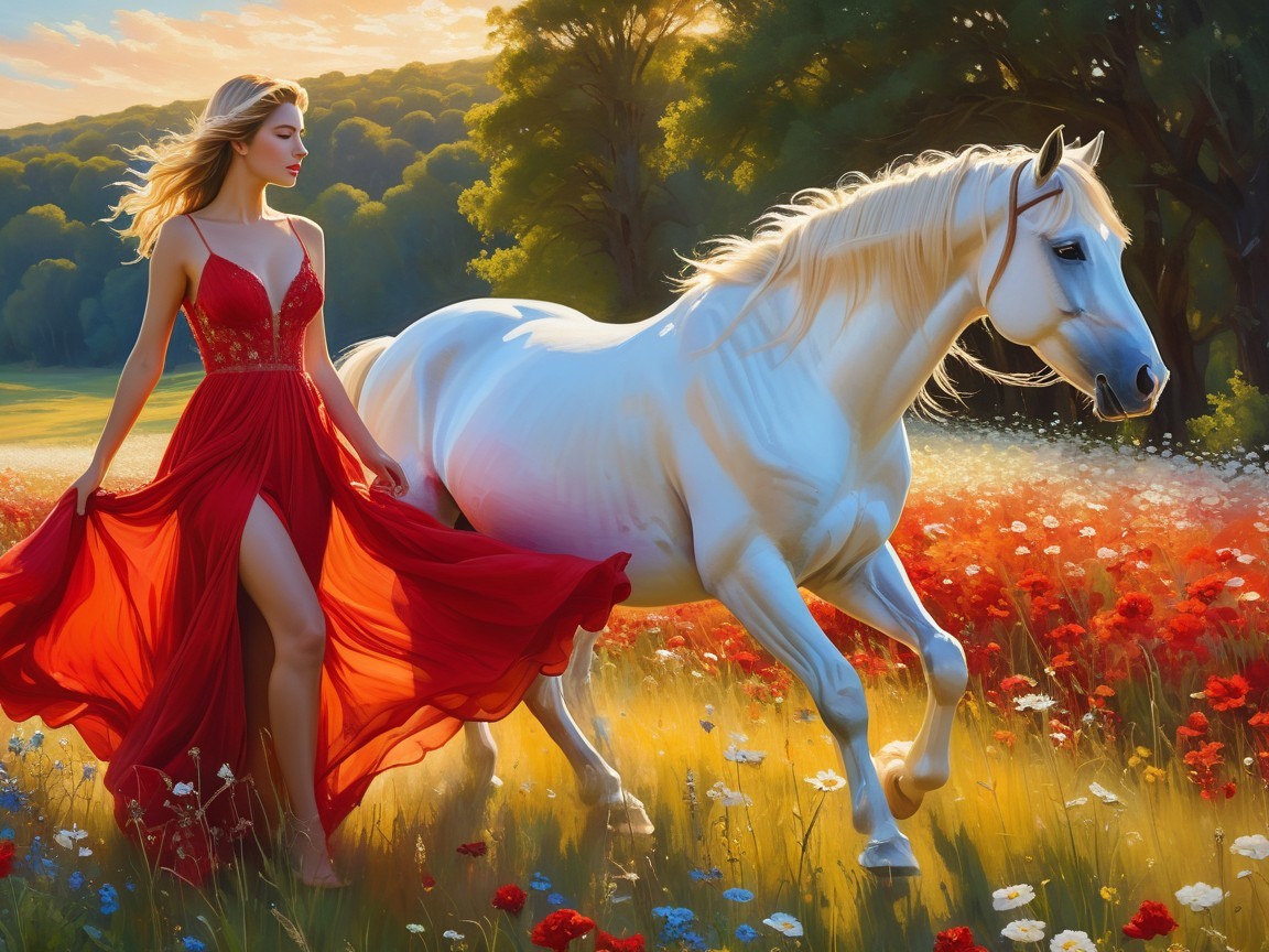 Mystical Landscape with Woman and White Horse