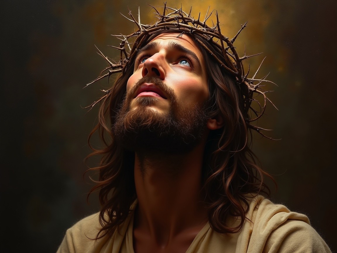 Man with Long Hair and Crown of Thorns Contemplating
