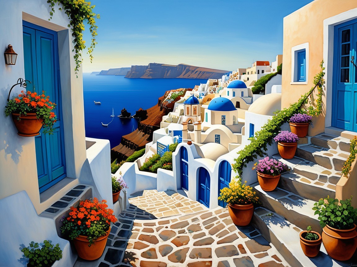 Charming Coastal Village with Whitewashed Buildings