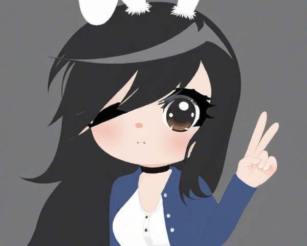 Anime Character with Black Hair and Bunny Ears