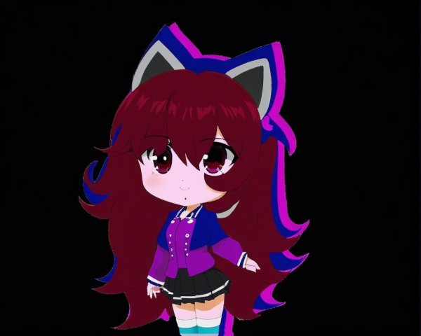 Chibi Character with Maroon Hair and Cat Ears