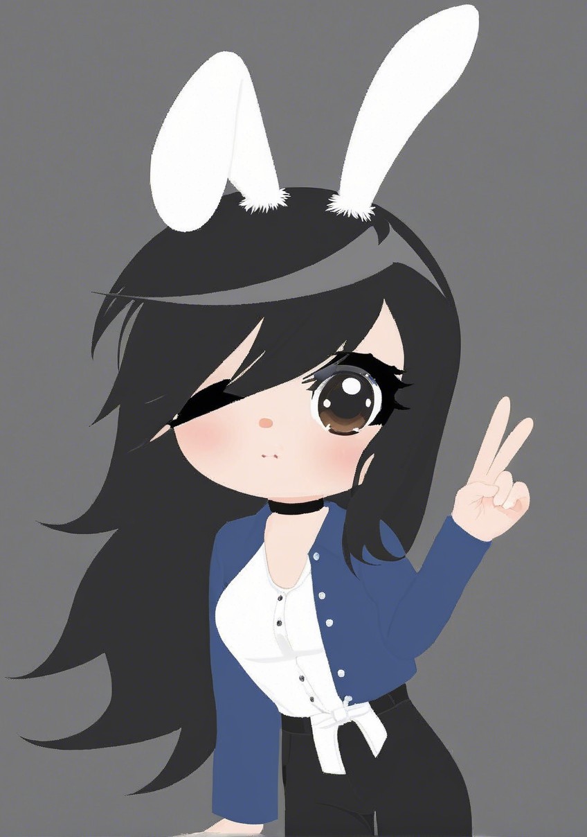 Anime Character with Black Hair and Bunny Ears