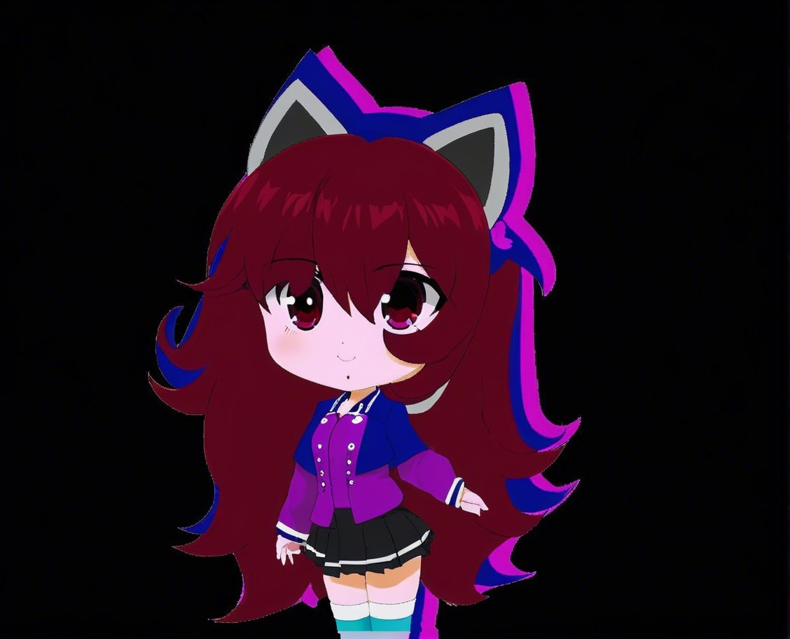Chibi Character with Maroon Hair and Cat Ears