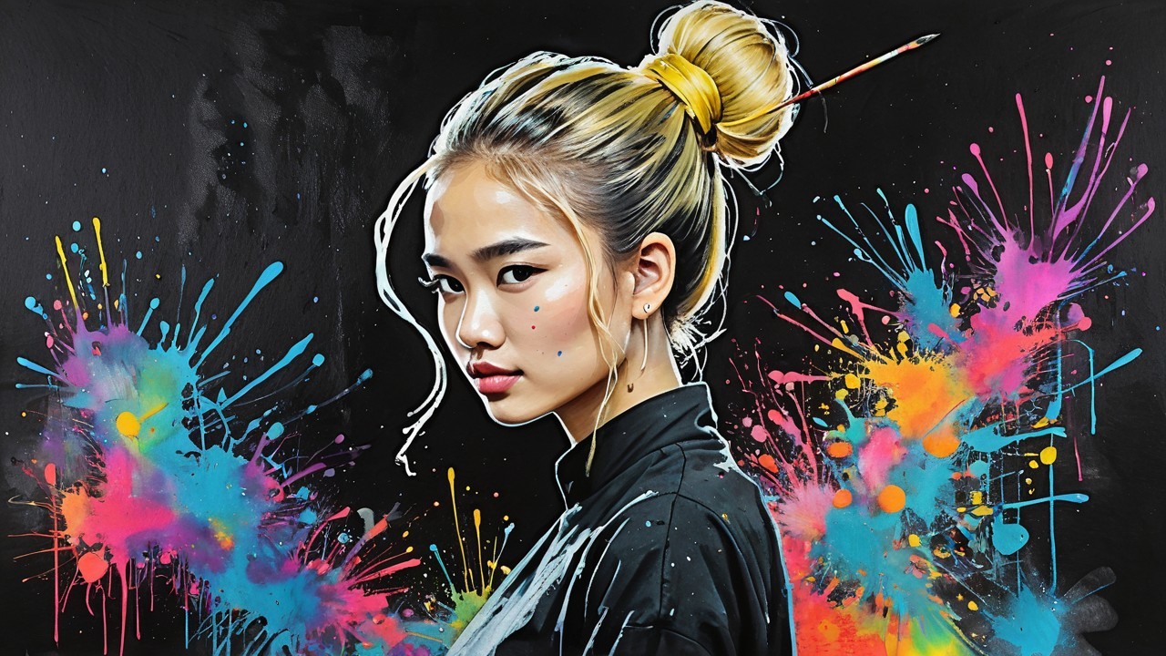 Young woman with bun and vibrant color background