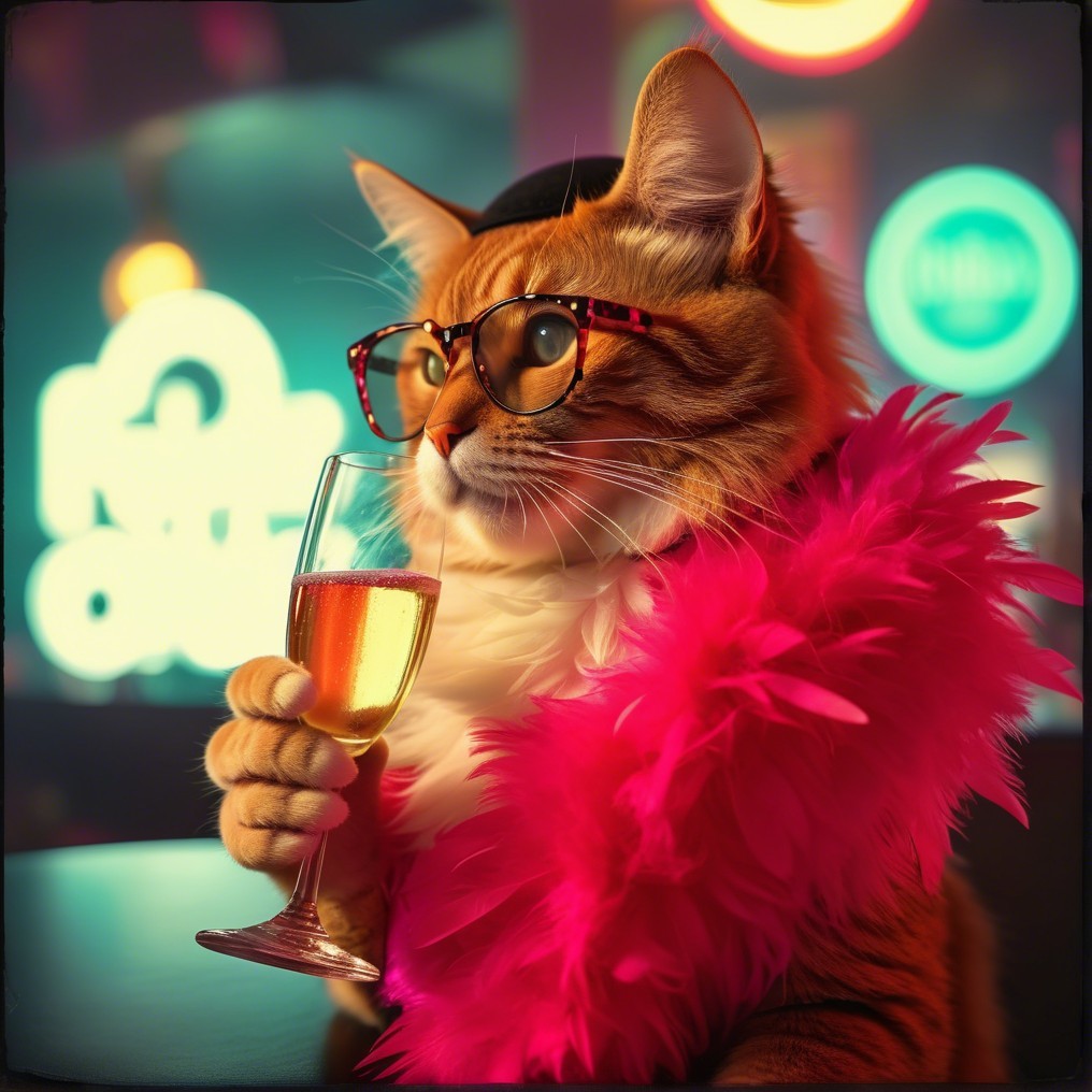 Stylish Cat in Festive Setting with Glamorous Attire